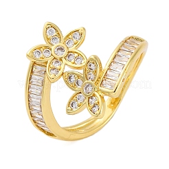 Rack Plating Brass Micro Pave Clear Cubic Zirconia Open Cuff Finger Rings for Women&nbsp;RJEW-M028-88G