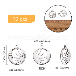 ステンレスペンダント201個  中空  太陽と星のあるフラットラウンド  ステンレス鋼色  17x15x1mm  穴：1.4mm&nbsp;STAS-CJC0007-04