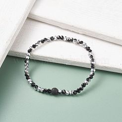 女性のためのガラスと天然溶岩ロックエッセンシャルオイルストレッチブレスレット  ミックスカラー  内径：2-1/8インチ（5.3cm）&nbsp;BJEW-JB07661
