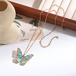 Zinc Alloy Micro Pave Clear Cubic Zirconia Enamel Floral Butterfly Pendant Brass Singapore Chain Necklaces for Women&nbsp;FS-WGBA817-01