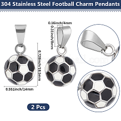 304ステンレススチールエナメルペンダント2個  サッカーのチャーム  ブラック  18.5x14mm  穴：8x4mm&nbsp;FIND-BBC0003-89