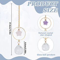 2Pcs Star Natural Rose Quartz & Amethyst & Glass Round Pendant Decoration&nbsp;HJEW-DR00183