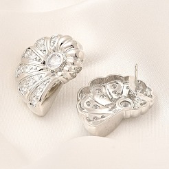 Rack Plating Shell Shape Brass Micro Pave Clear Cubic Zirconia Stud Earrings&nbsp;EJEW-H143-27P