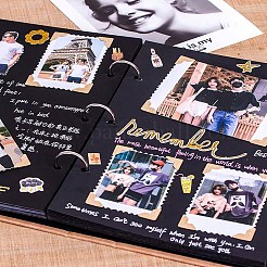 Diyフェルトスクラップブックフォトアルバム  旅行卒業用粘着式画像  ハート柄布絵シール付き  グレー  230~235x250x35mm  1 PC&nbsp;DIY-CP0001-77B-01