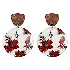 Transparent Acrylic Wood Dangle Stud Earrings&nbsp;FS-WG0124A-01