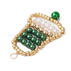 ガラスパールビーズペンダント  ベルチャーム  グリーン  48x28x6mm  穴：3.7mm&nbsp;PALLOY-JF03120-03