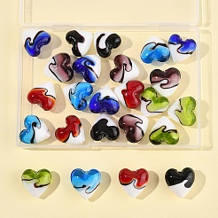 24個6色手作りランプワークビーズ  ハート  ツートン  ミックスカラー  19~20.5x20~20.5x11~12.5mm  穴：1.5~2.5mm  4個/カラー&nbsp;LAMP-FS0001-35