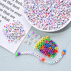 1 Bag 1200Pcs Opaque Acrylic Flat Round with Letter & Heart Beads&nbsp;DIY-YW0002-32