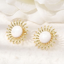 太陽の真鍮スタッドピアス  カドミウムフリー＆鉛フリー  18KGP本金メッキ  ラックめっき  長持ちメッキ  ホワイト  25mm&nbsp;EJEW-D352-02G-03