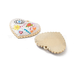 メッキ合金エナメルチャームラック  樹脂と  ナザールボンジュウと花のチャームが付いたハート  カドミウムフリー＆ニッケルフリー＆鉛フリー  ゴールドカラー  ミックスカラー  21x25x3.5mm  穴：1.6mm&nbsp;FIND-C050-13G