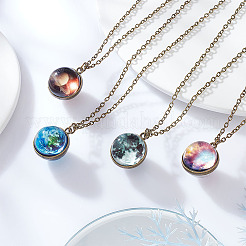 4Pcs 4 Style Luminous Glass Round Planet Pendant Necklaces Set&nbsp;NJEW-FI0001-02