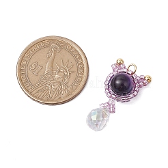 Natural Mixed Gemstone & Handmade Glass Seed Beaded Cat Shape Pendants&nbsp;PALLOY-MZ00488
