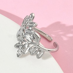 女性用304ステンレススチールカフオープンリング  葉  ステンレス鋼色  20mm  内径：17.8mm&nbsp;RJEW-L341-02D-P