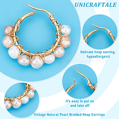 4 Pairs Vintage Natural Pearl Braided Hoop Earrings for Girl Women&nbsp;EJEW-UN0002-07