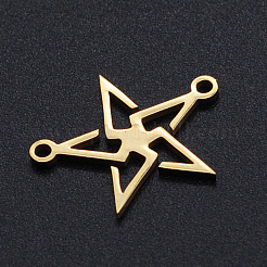 201 ステンレススチールリンクコネクター  レーザー切断  中空スター  ゴールドカラー  14.5x18x1mm  穴：1.5mm&nbsp;STAS-S105-T908-2