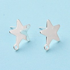 201 ステンレススチールスタッドピアス金具  水平ループと316ステンレススチールピン付き  スター  925銀メッキ  15x13mm  穴：1.4mm  ピン：0.7mm&nbsp;X-STAS-K241-05S