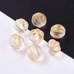 透明ガラスビーズ  グリッターパウダー付き  カボチャ  桃パフ  10.5mm  穴：1mm&nbsp;X-GLAA-L027-K06
