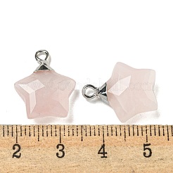 天然石ローズクォーツペンダント  ラックメッキ真鍮のパーツ  スター  18x15x6mm  穴：2mm&nbsp;G-P540-01P-05