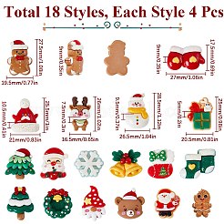 クリスマスレジンデコデンカボション72個、18スタイル  ミックスカラー  混合図形  12.5~27.5x11~28.5x4.5~10.5mm  4個/スタイル&nbsp;RESI-SC0005-75