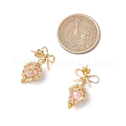 真鍮製ダイヤモンドダングルスタッドピアス  ガラスと  ゴールドカラー  ラベンダーブラッシュ  28x16mm&nbsp;EJEW-MZ00465-02