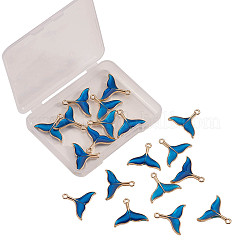 合金エナメルチャーム  クジラの尾の形状  ライトゴールド  ブルー  17x20x2mm  穴：1.6mm  20個/箱&nbsp;ENAM-CJ0001-42