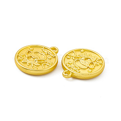 ラックメッキ合金ペンダント  カドミウムフリー＆鉛フリー＆ニッケルフリー  エンジェルチャーム付きフラットラウンド  マットゴールドカラー  18x15.5x3mm  穴：1.5mm&nbsp;FIND-G045-37MG