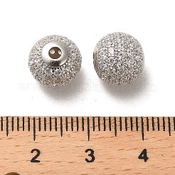 ロジウムメッキ 925 スターリングシルバー マイクロ パヴェ キュービック ジルコニア ビーズ  ラウンド  プラチナメッキ  透明  10x9mm  穴：2.2mm&nbsp;STER-H110-24C-01P