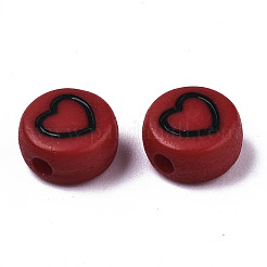 不透明なアクリルビーズ  エナメル  ハート＆スター＆ムーン＆フラワーのフラットラウンド  ファイヤーブリック  7x4mm  穴：1.5mm  約3670個/500g&nbsp;MACR-N008-33A