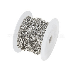 304ステンレススチールアズキチェーン  溶接されていない  スプールで  フラットオーバル  ステンレス鋼色  7x4x0.8mm  5 m /ロール&nbsp;CHS-CJ0001-15P