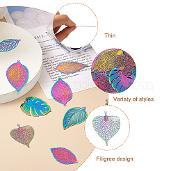 40Pcs 10 Styles Ion Plating(IP) 201 Stainless Steel Filigree Pendants&nbsp;STAS-BY0001-06