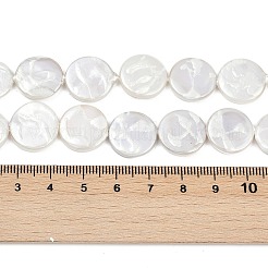 電気メッキ磁器模造真珠ビーズ連売り  フラットラウンド  ホワイト  15x3mm  穴：0.9mm  約25個/連  15.20''（38.6センチメートル）&nbsp;BSHE-Z009-02A