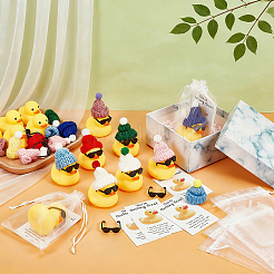 プラスチック製のアヒルのディスプレイデコレーション24セット  眼鏡とポリエステル繊維の帽子付き  オーガンジーギフトバッグ24個とダックペーパーサンキューグリーティングカード24枚  結婚式の装飾用  ミックスカラー  53x50x38mm&nbsp;DJEW-PH0002-18