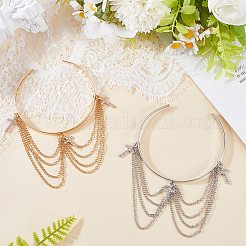 2Pcs 2 Colors Bohemia Style Tassel Alloy Upper Arm Open Cuff Bangles for Women&nbsp;BJEW-CY0001-03B