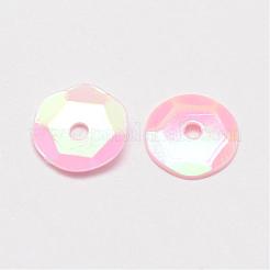 プラスチックスパンコールビーズ  半カップ状のスパンコールビーズ  中ハート孔  ピンク  12x0.5mm  穴：1mm&nbsp;PVC-A002-12mm-05