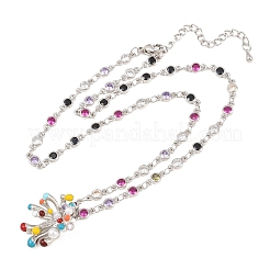 Brass Pave Colorful Cubic Zirconia with Enamel Fireworks Pendant Necklaces for Women&nbsp;NJEW-F364-03P