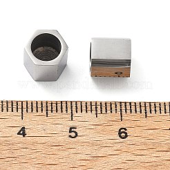 304ステンレススチールビーズ  六角  ステンレス鋼色  8x9x8mm  穴：6.5mmと1.4mm&nbsp;STAS-V008-37P