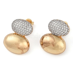 楕円形のクリアキュービックジルコニアスタッドピアス  女性のための真鍮のアクセサリー  18KGP本金メッキ  19x15mm&nbsp;EJEW-Q387-04GP