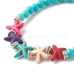 Synthetic Turquoise(Dyed) Starfish Stretch Bracelet&nbsp;BJEW-JB07702-03
