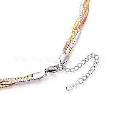 5.5mm 3色 304ステンレススチール編み込みキューバンリンクチェーンネックレス  イオンプレーティング（ip）  ミックスカラー  16.14インチ（41cm）&nbsp;NJEW-N058-03GPRG