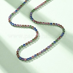 3mm 304ステンレススチールラインストーンカップチェーンネックレス（女性用）  ステンレス鋼色  カラフル  16.54インチ（42cm）&nbsp;NJEW-G175-01P-01