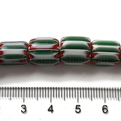 手作りのネパールランプワークビーズ  シェブロンビーズ  コラム  ダークシーグリーン  10~13x11~13mm  穴：2mm  約54~56個/連  13.39~14.17''（34~36センチメートル）&nbsp;LAMP-B023-05B-09