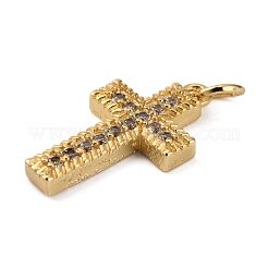 真鍮マイクロパヴェクリアキュービックジルコニアペンダント  丸カン付き  クロス  18KGP本金メッキ  20.5x11.5x2.5mm  穴：3.4mm&nbsp;KK-WH0035-81