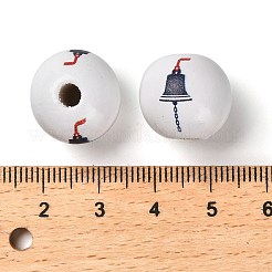 天然木ヨーロッパビーズ  オーシャンシリーズ 16mmプリント ロータスビーズ  大穴ビーズ  鐘  16x15mm  穴：4mm&nbsp;WOOD-S059-01D