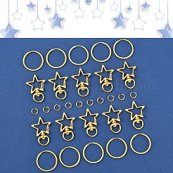 DIYジュエリー作りのパーツキット  合金製スタースイベルクラスプ付き  304ステンレス/鉄製スプリットキーリング  ゴールドカラー  34x24x6mm  穴：9x5mm  25mm&nbsp;DIY-FS0008-12G