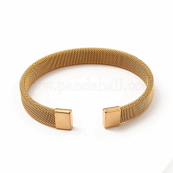 304 Stainless Steel Flat Mesh Chains Shape Open Cuff Bangle for Women&nbsp;BJEW-C0033-06