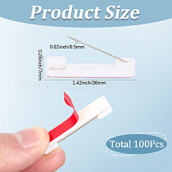 鉄ピン付きプラスチック粘着バックバーピン100個  ID名札やクラフト用  ホワイト  36x7x7mm&nbsp;JEWB-SC0001-63