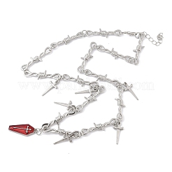 Halloween Alloy Spiked Thorns Link Dark Red Coffin Shaped Pendant Necklaces for Women&nbsp;NJEW-K294-01P