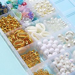 Diyイミテーションパールイヤリングブレスレットネックレスメイキングキット  フラワー & クマ & ハート & シェル & ラウンド アクリル & プラスチック ビーズを含む  真鍮のピアスフック  ミックスカラー&nbsp;DIY-FS0003-09