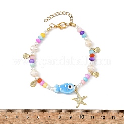 Ocean 304 Stainless Steel Starfish Shell Shape Charm Bracelets&nbsp;BJEW-JB14275