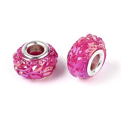 不透明樹脂ヨーロッパビーズ  大穴ビーズ  銀色メッキの真鍮芯のロンデル  カメリア  13.5~14x8.2~9mm  穴：5mm&nbsp;RESI-T057-29I